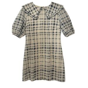 Lena blue gingham collared twee grand millennial style mini dress L